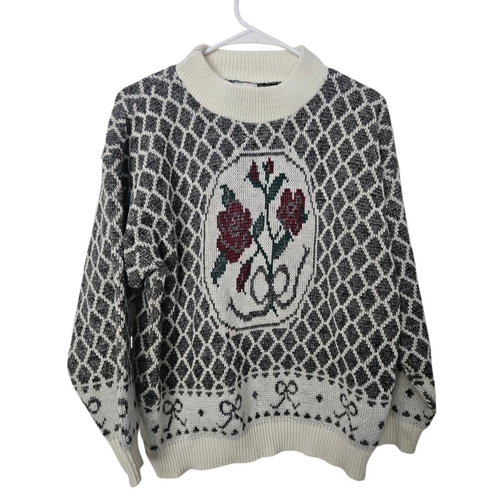 Floral Patterned Crew Neck Sweater